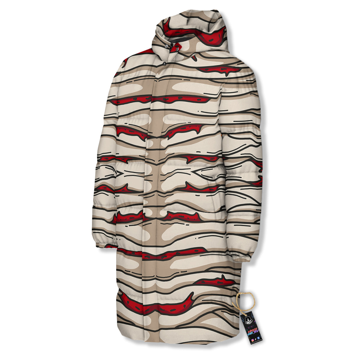 Mummy Bandage Print Pattern Long Down Jacket-grizzshop