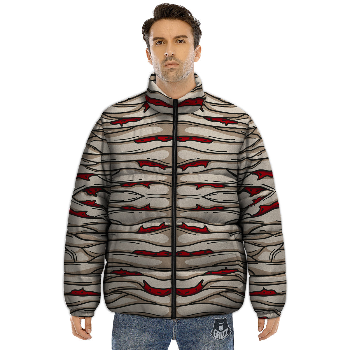 Mummy Bandage Print Pattern Puffer Jacket-grizzshop