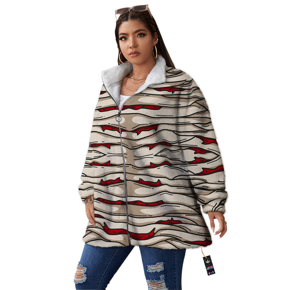 Mummy Bandage Print Pattern Women's Sherpa Jacket-grizzshop
