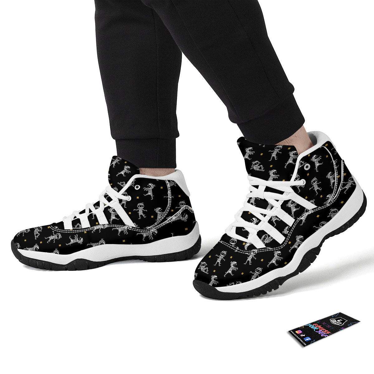 Mummy Cartoon Print Pattern White Bball Shoes-grizzshop