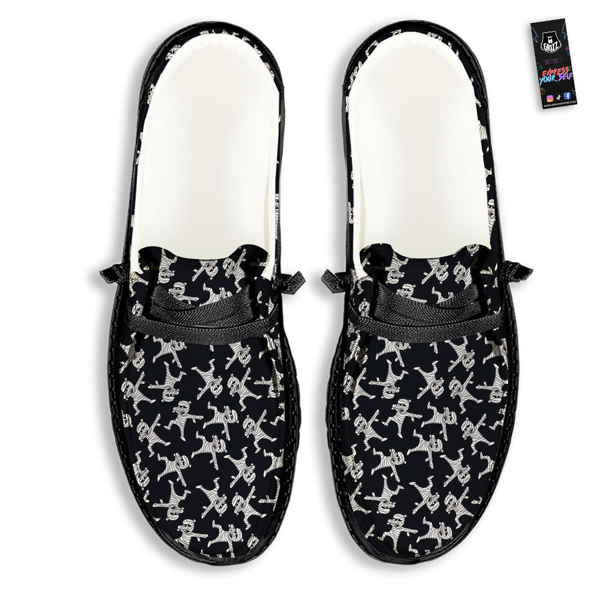 Mummy Cute Print Pattern Black Loafers-grizzshop