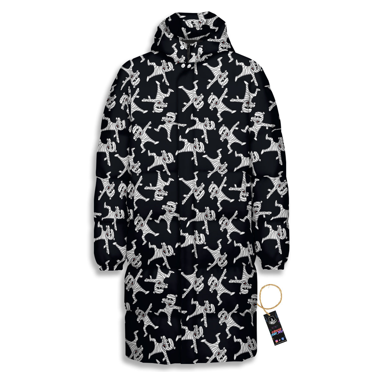 Mummy Cute Print Pattern Long Down Jacket-grizzshop