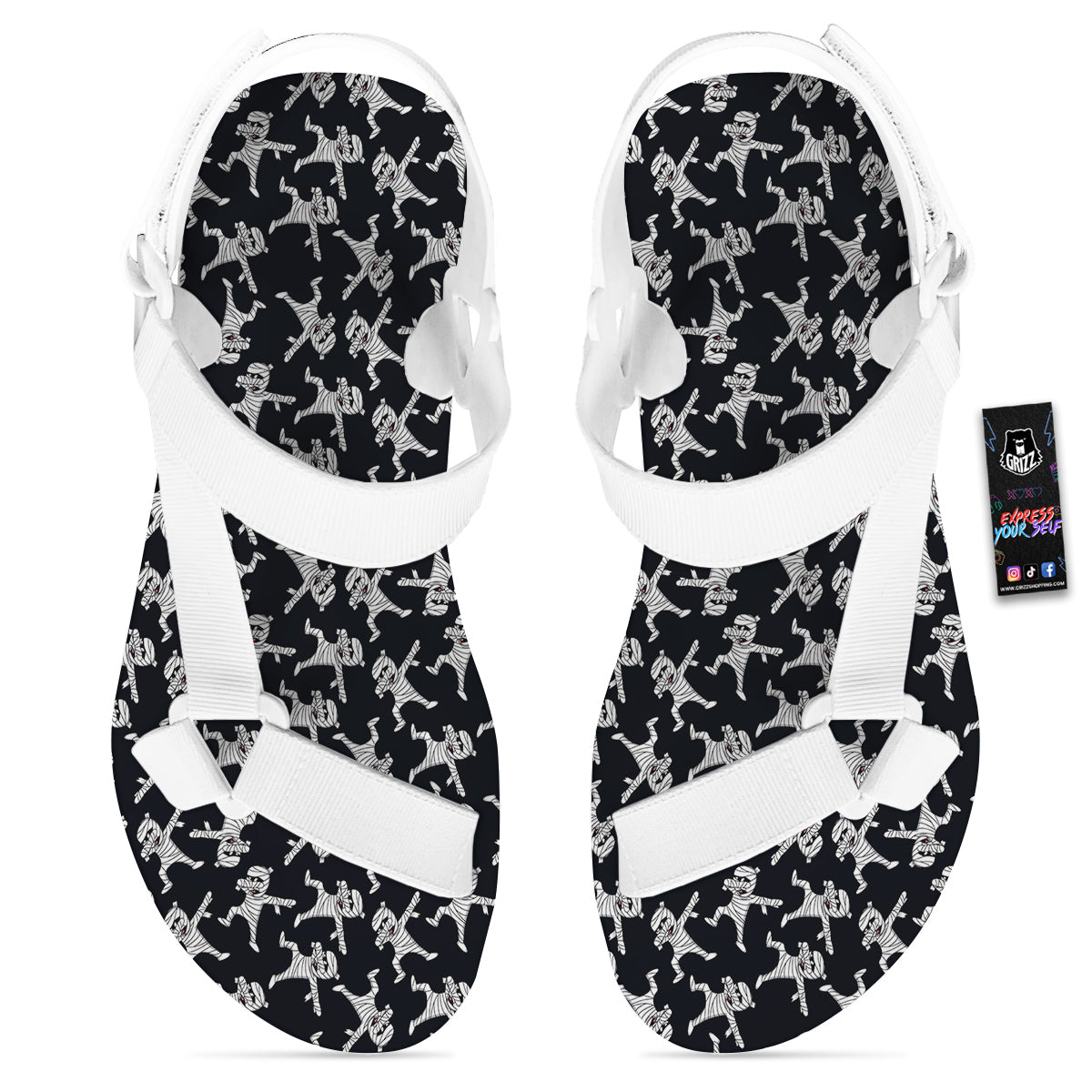 Mummy Cute Print Pattern White Open Toe Sandals-grizzshop