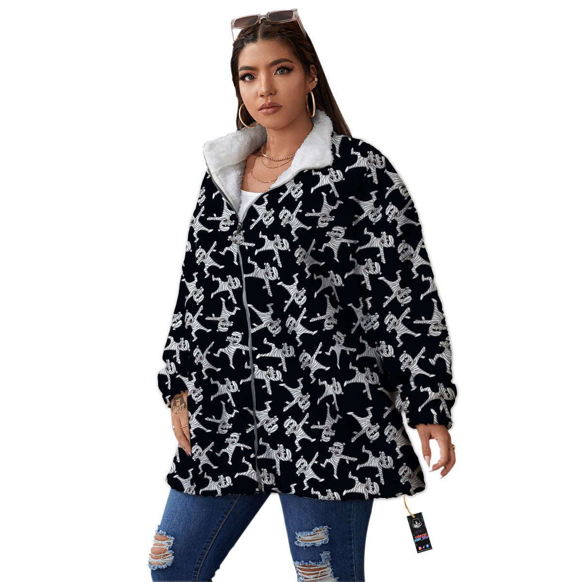 Mummy Cute Print Pattern Women's Sherpa Jacket-grizzshop