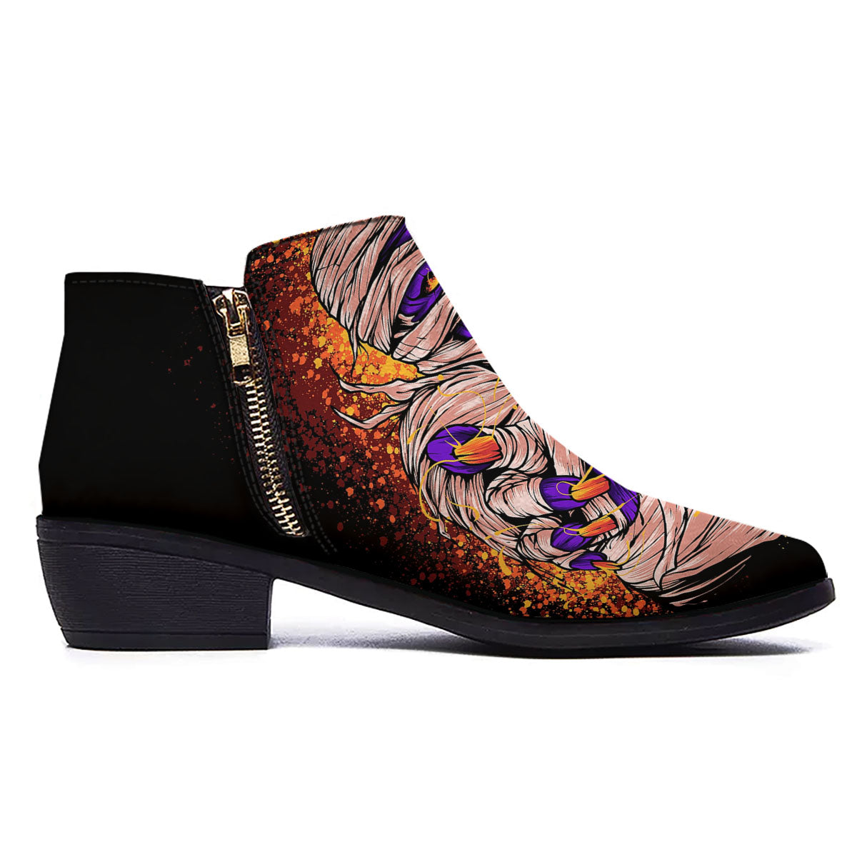 Mummy Halloween Print Ankle Boots-grizzshop