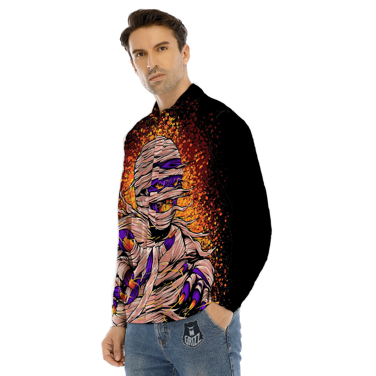Mummy Halloween Print Men's Dress Shirts-grizzshop