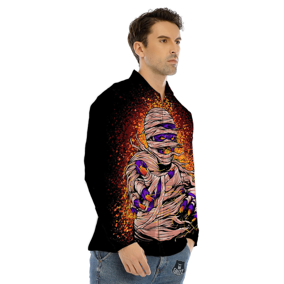 Mummy Halloween Print Men's Dress Shirts-grizzshop