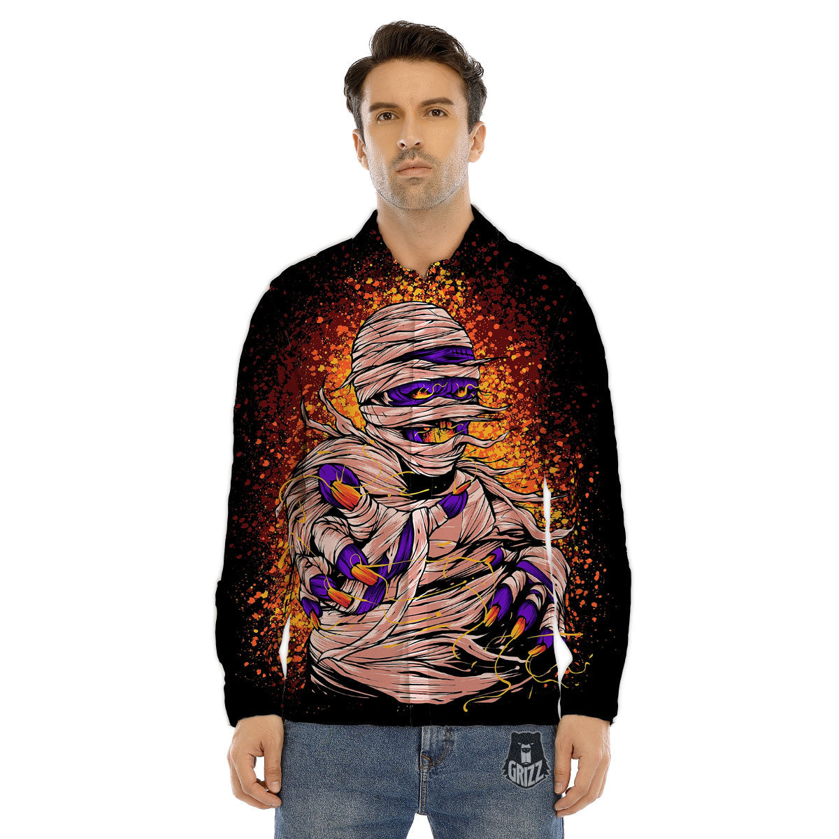 Mummy Halloween Print Men's Dress Shirts-grizzshop