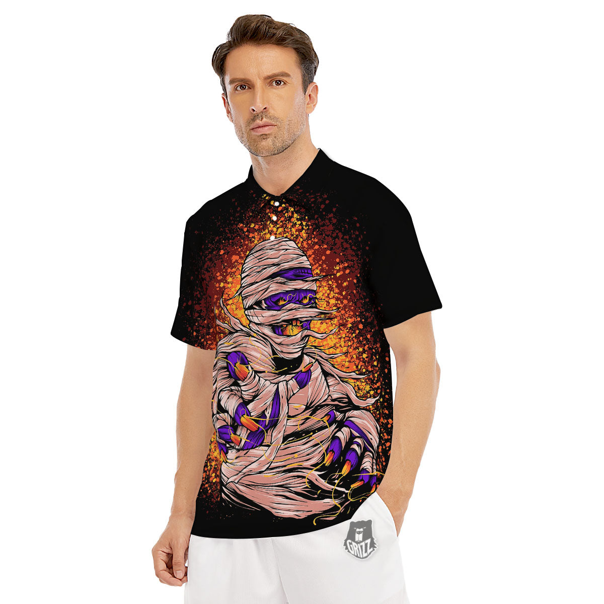 Mummy Halloween Print Men's Golf Shirts-grizzshop