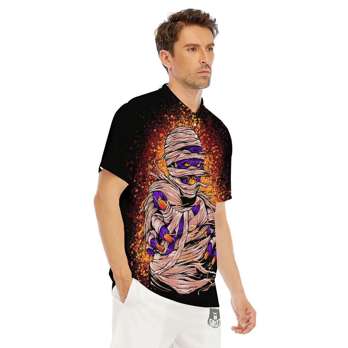 Mummy Halloween Print Men's Golf Shirts-grizzshop