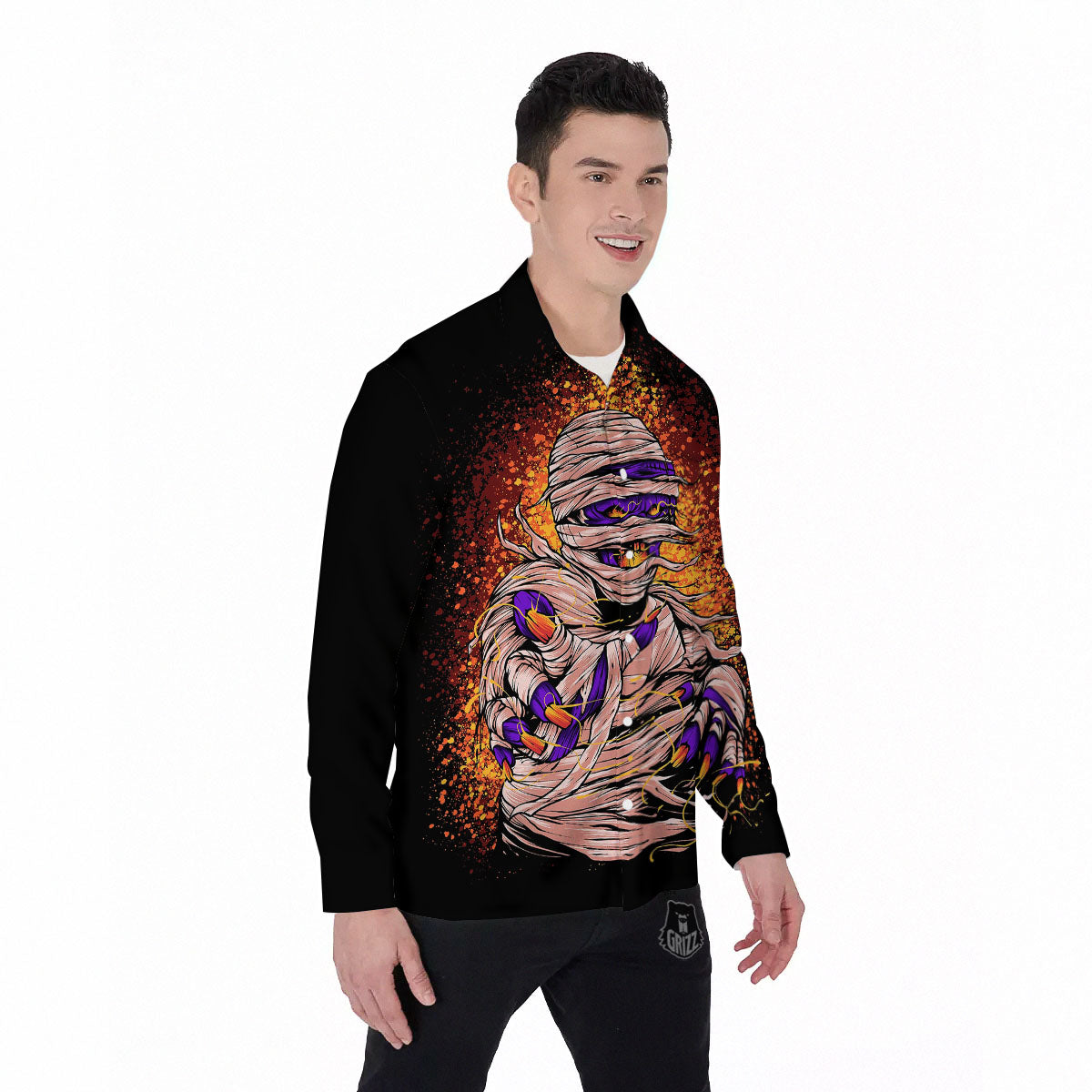 Mummy Halloween Print Men's Long Sleeve Shirts-grizzshop