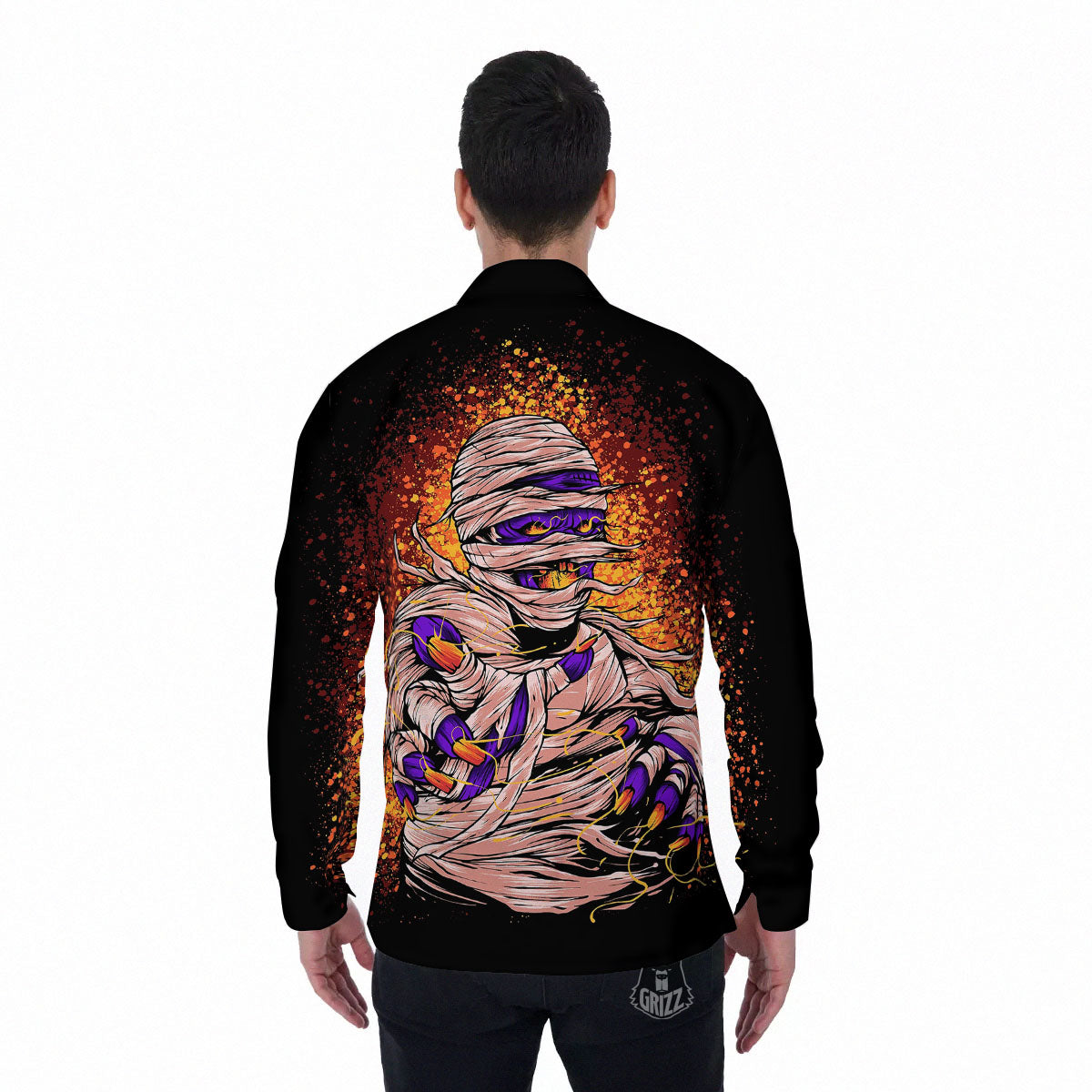 Mummy Halloween Print Men's Long Sleeve Shirts-grizzshop