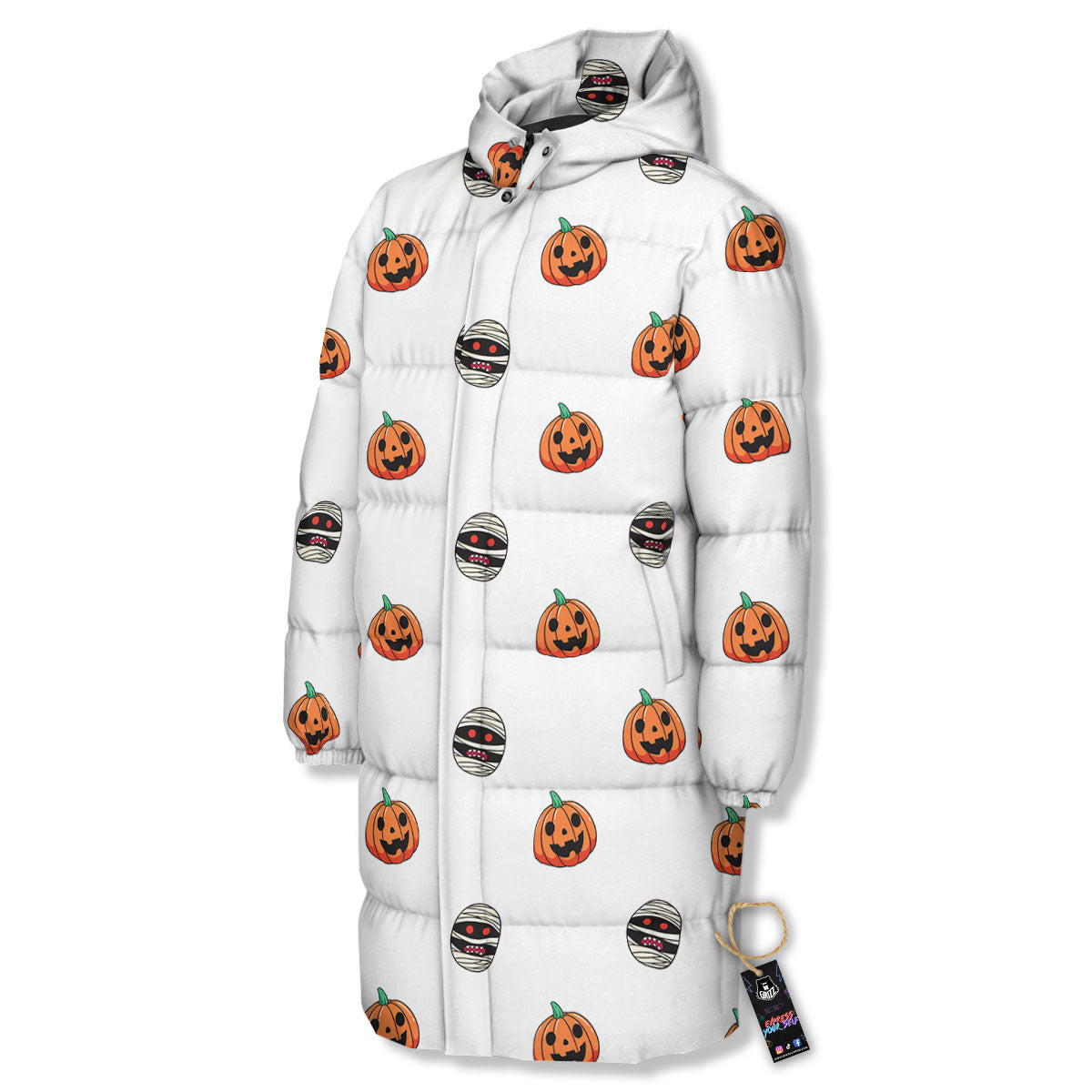 Mummy Halloween Print Pattern Long Down Jacket-grizzshop