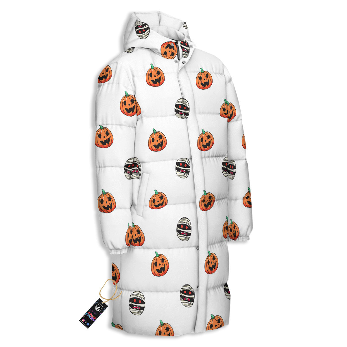 Mummy Halloween Print Pattern Long Down Jacket-grizzshop