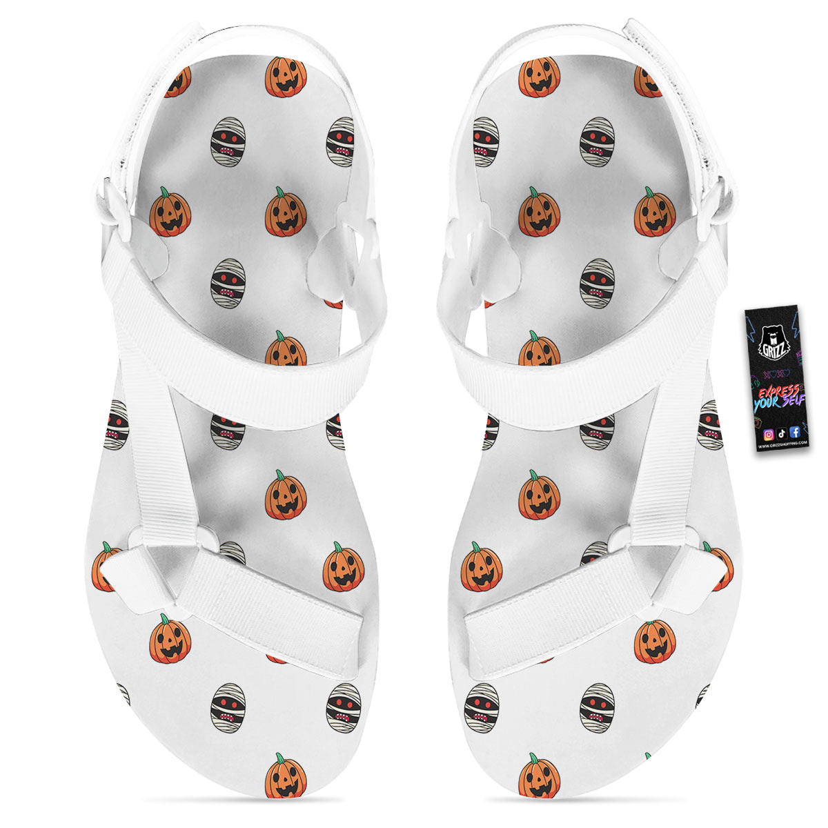 Mummy Halloween Print Pattern White Open Toe Sandals-grizzshop