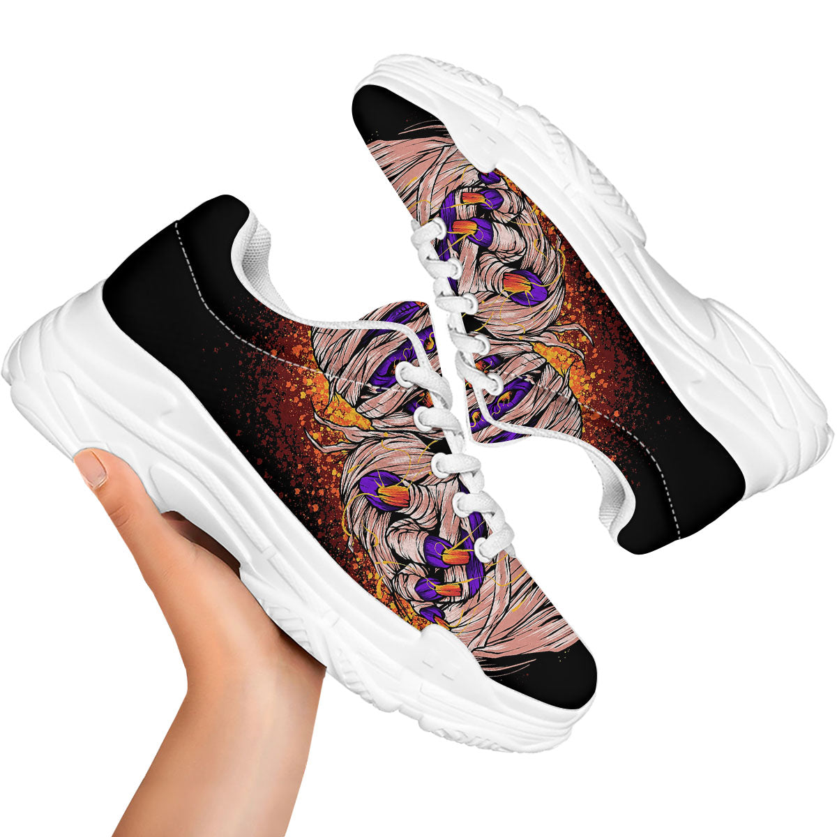 Mummy Halloween Print White Chunky Shoes-grizzshop