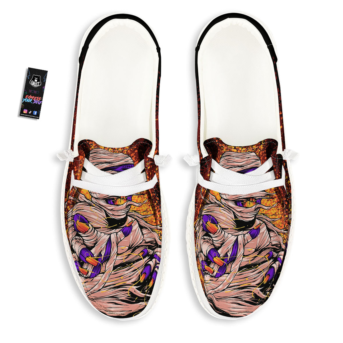 Mummy Halloween Print White Loafers-grizzshop