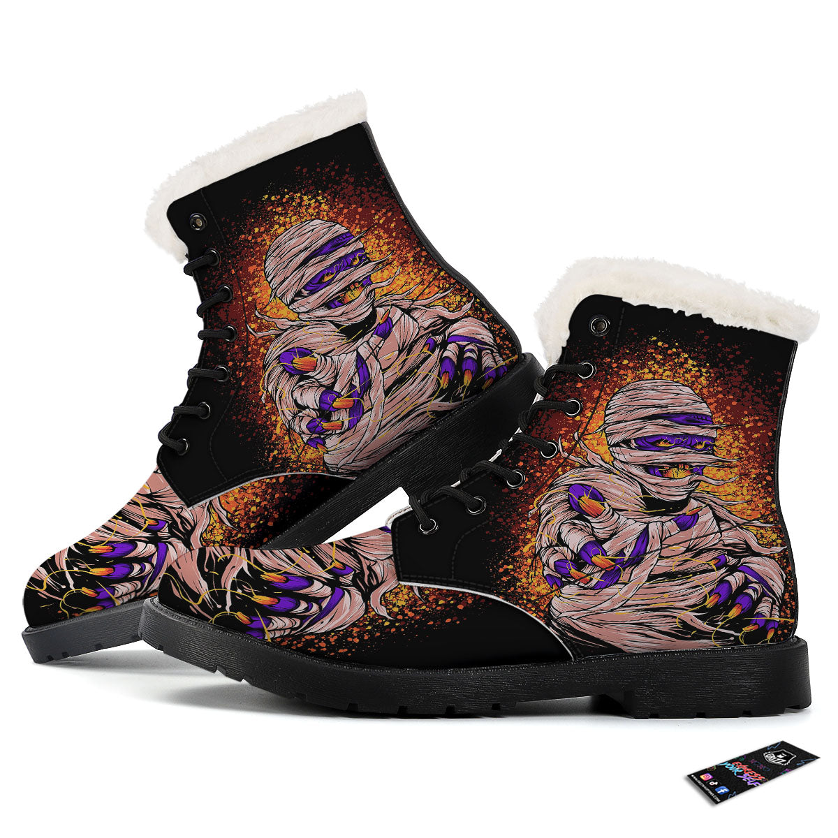 Mummy Halloween Print Winter Boots-grizzshop
