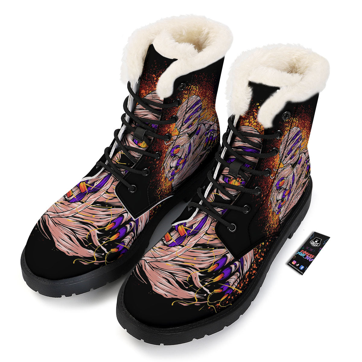 Mummy Halloween Print Winter Boots-grizzshop