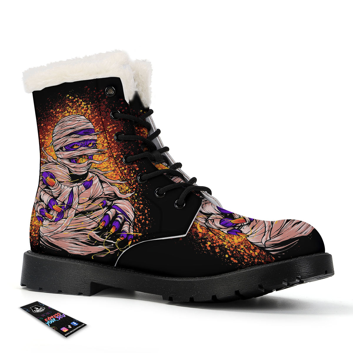Mummy Halloween Print Winter Boots-grizzshop