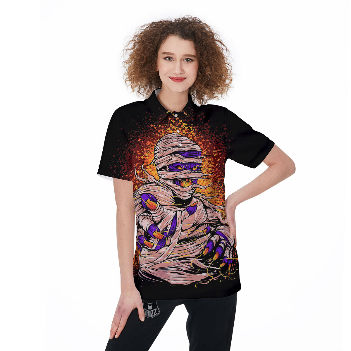 Mummy Halloween Print Women's Golf Shirts-grizzshop