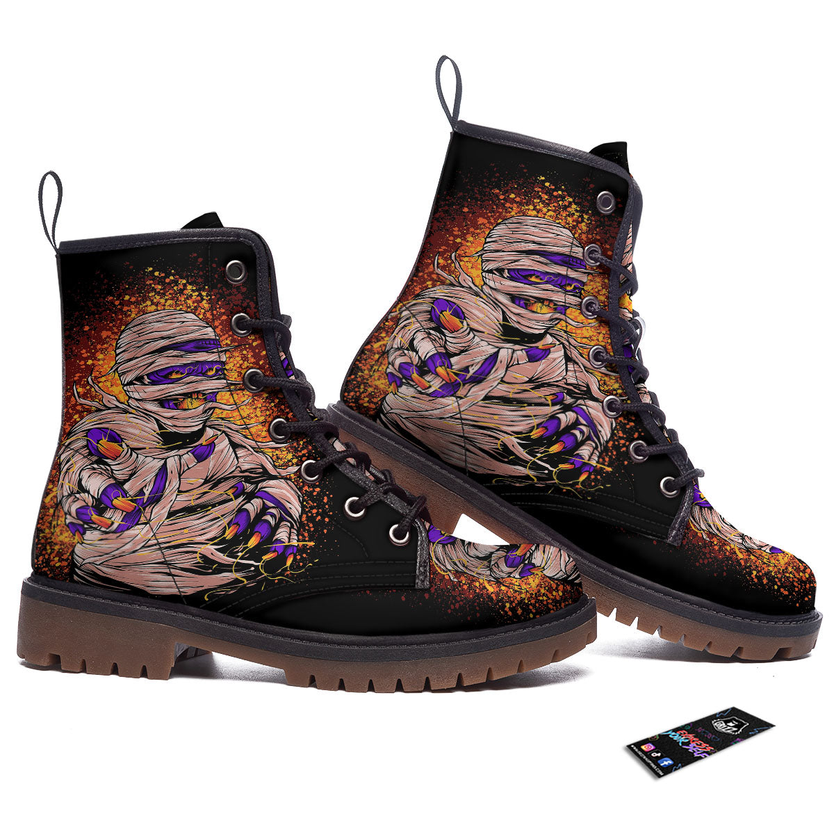 Mummy Halloween Print Work Boots-grizzshop