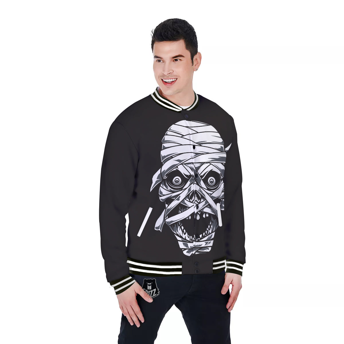 Mummy Head Print Baseball Jacket-grizzshop