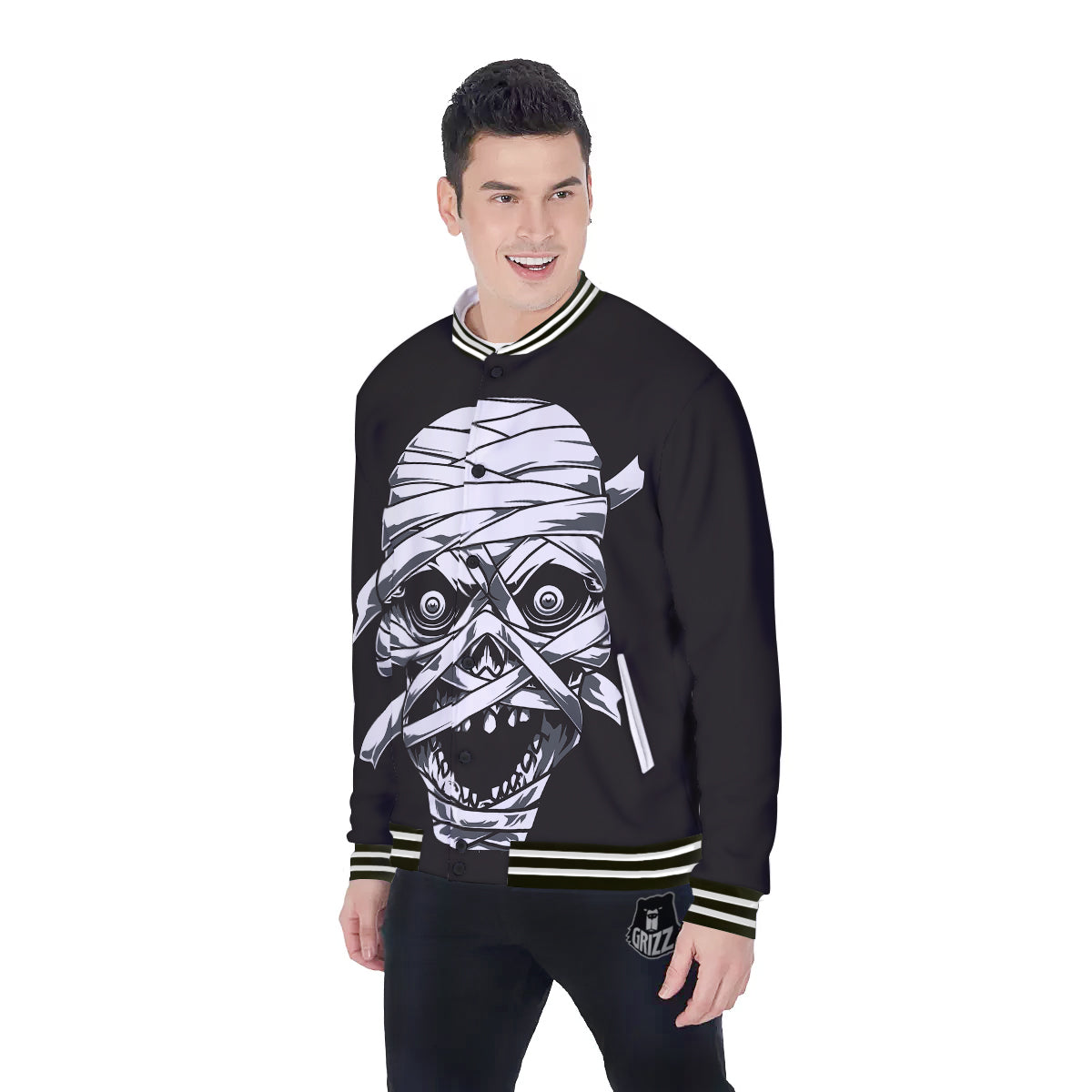 Mummy Head Print Baseball Jacket-grizzshop