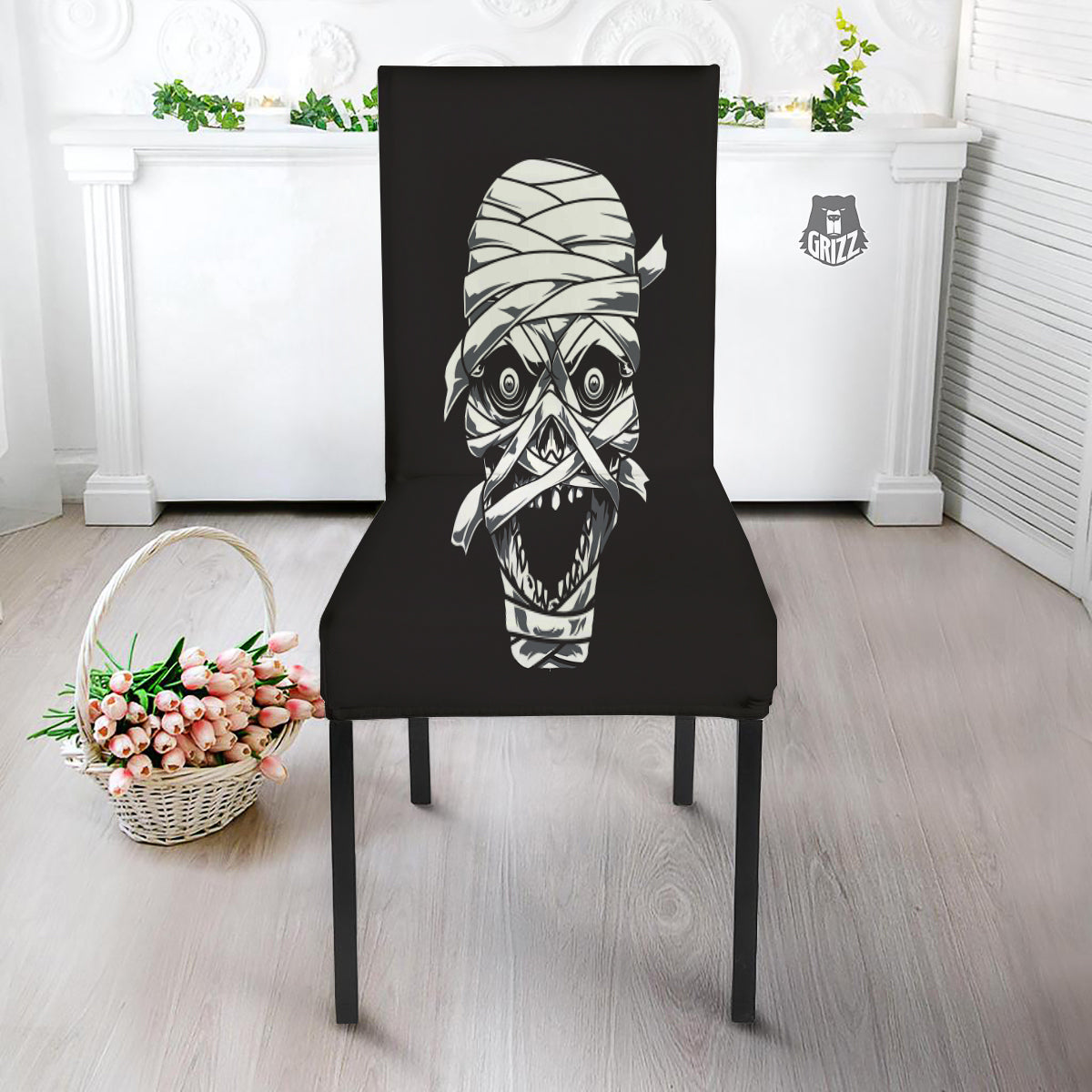 Mummy Head Print Dining Chair Slipcover-grizzshop
