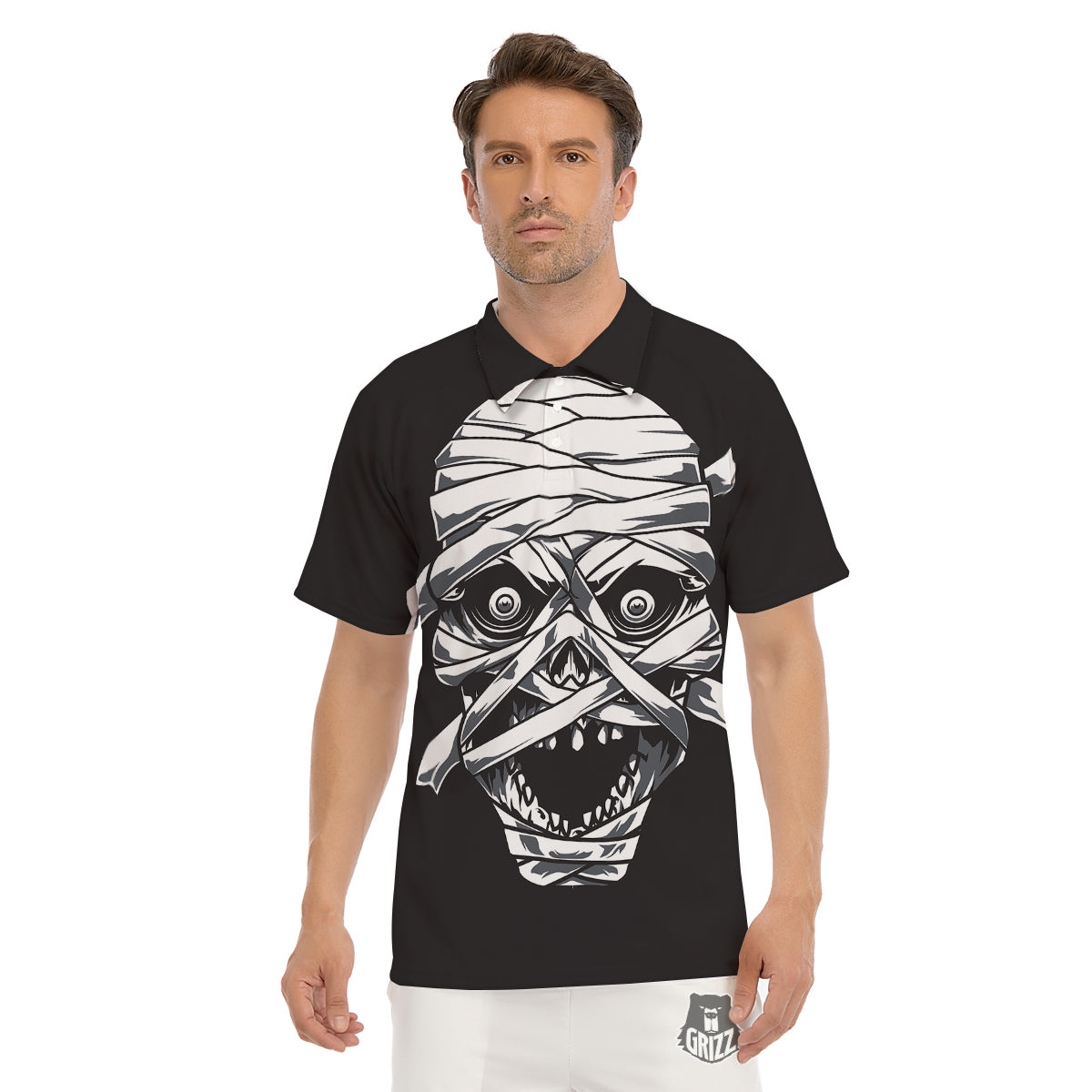 Mummy Head Print Men's Golf Shirts-grizzshop