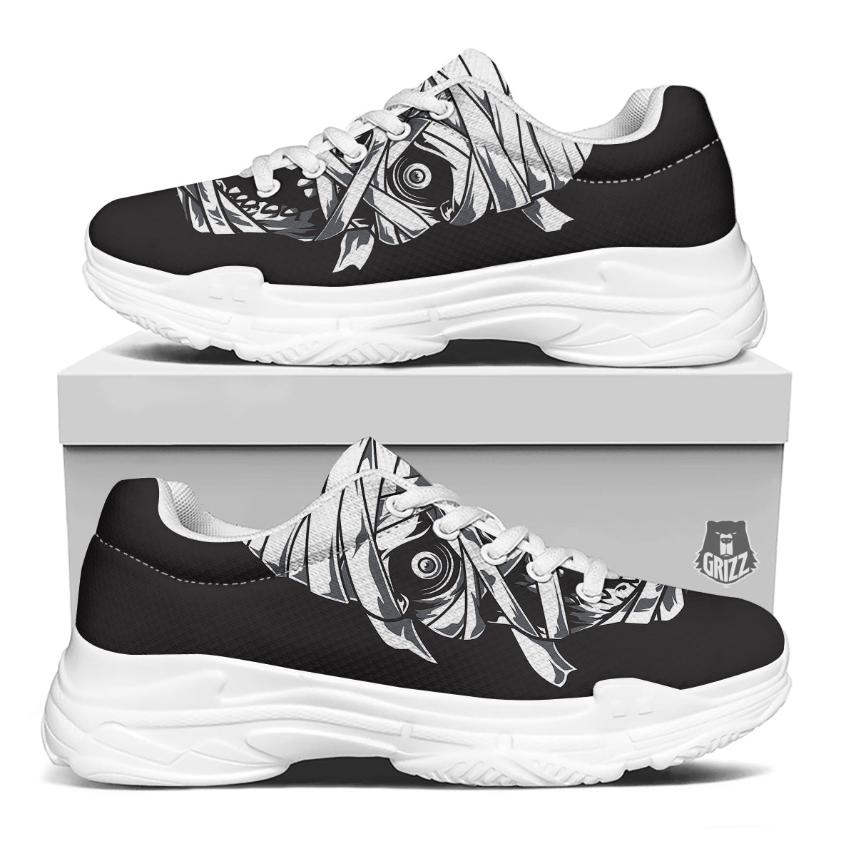 Mummy Head Print White Chunky Shoes-grizzshop