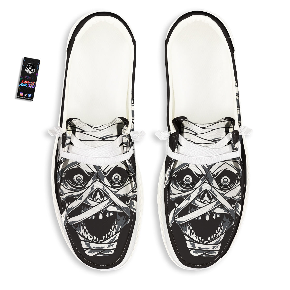 Mummy Head Print White Loafers-grizzshop