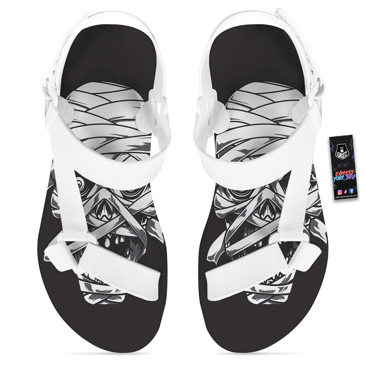 Mummy Head Print White Open Toe Sandals-grizzshop
