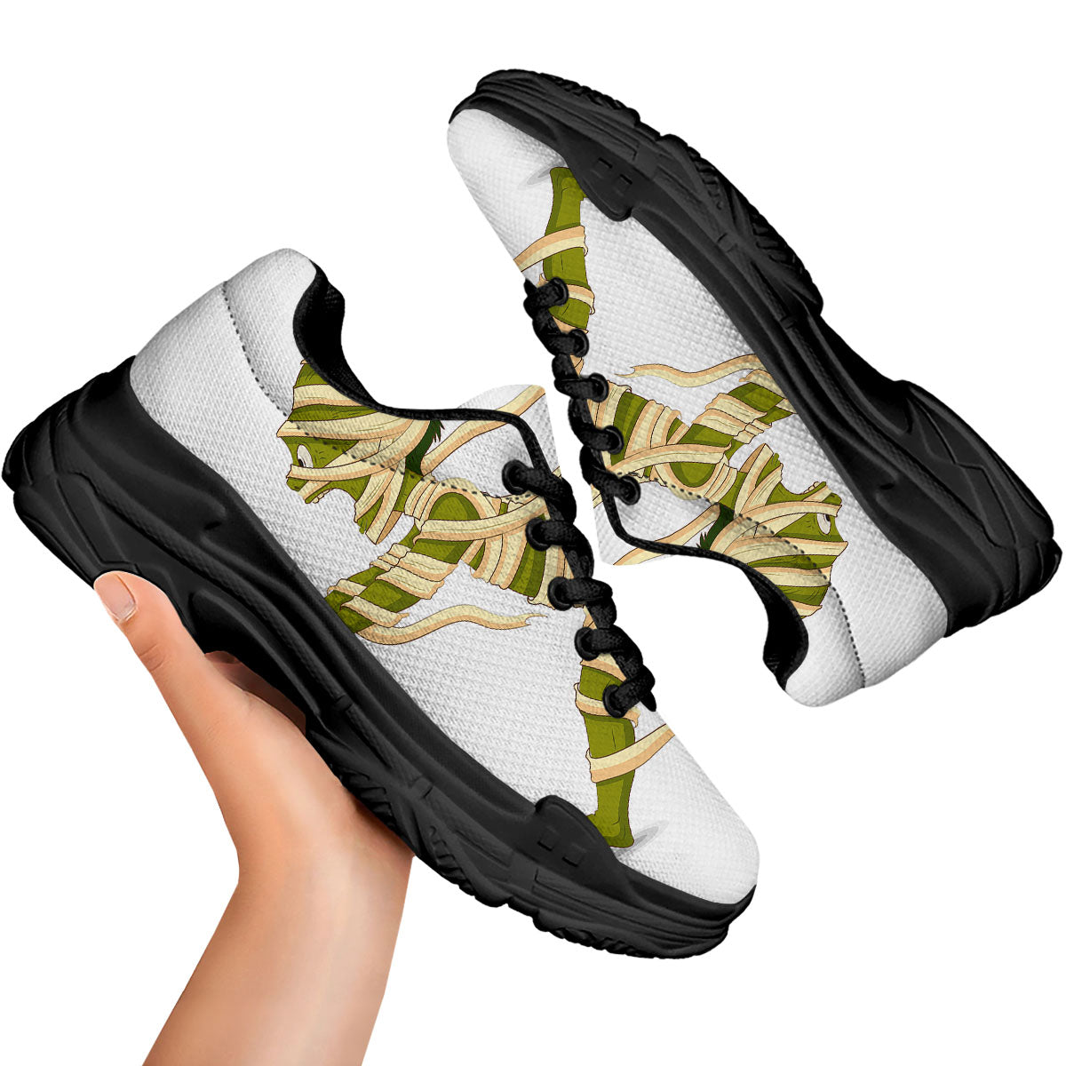 Mummy Running Print Black Chunky Shoes-grizzshop