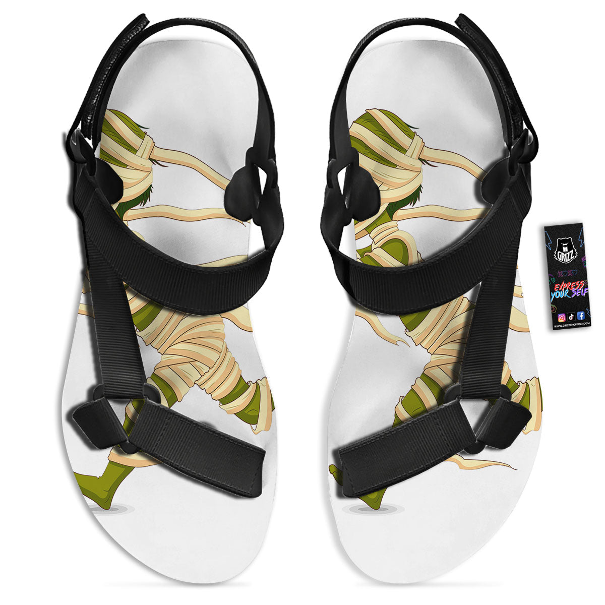 Mummy Running Print Black Open Toe Sandals-grizzshop