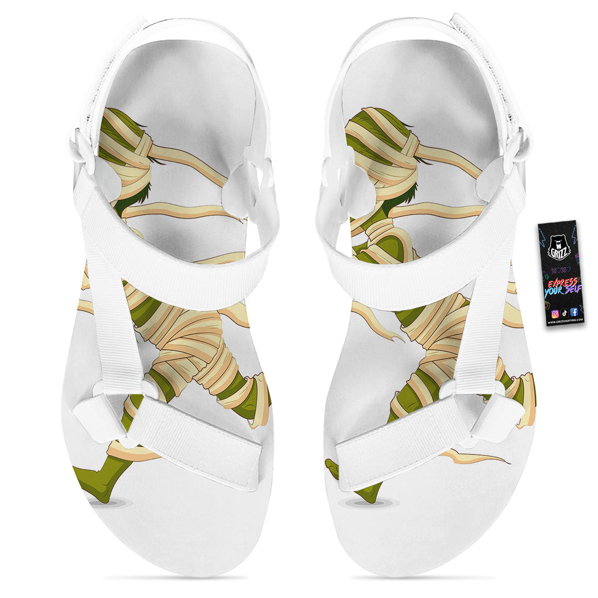 Mummy Running Print White Open Toe Sandals-grizzshop
