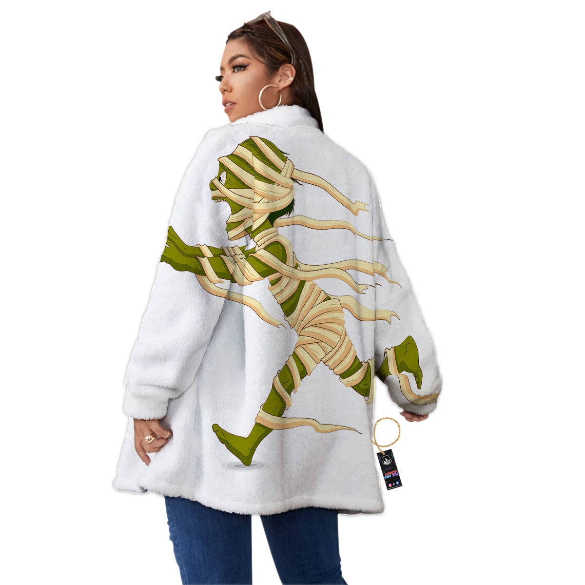 Mummy Running Print Women's Sherpa Jacket-grizzshop