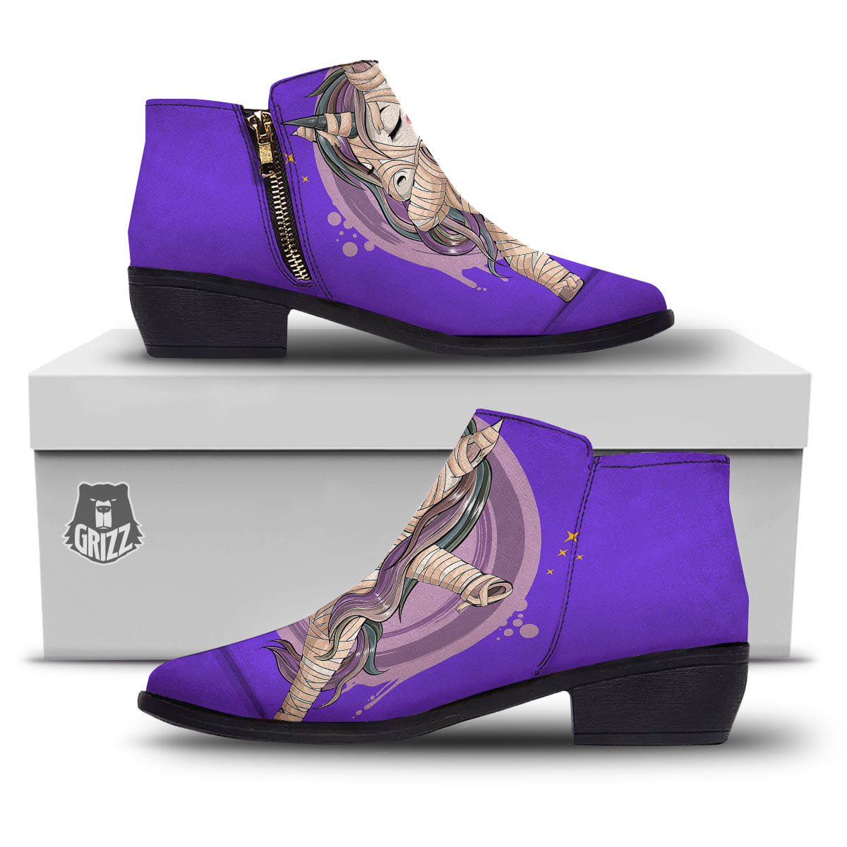 Mummy Unicorn Dap Print Ankle Boots-grizzshop