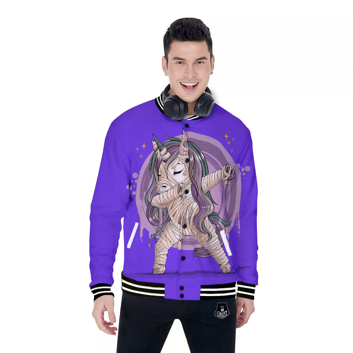 Mummy Unicorn Dap Print Baseball Jacket-grizzshop