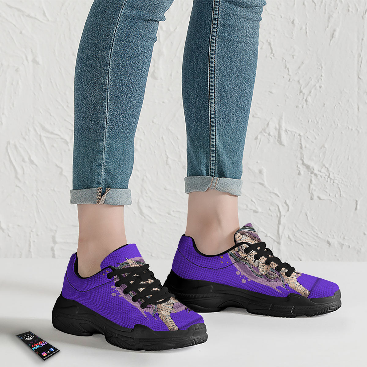 Mummy Unicorn Dap Print Black Chunky Shoes-grizzshop