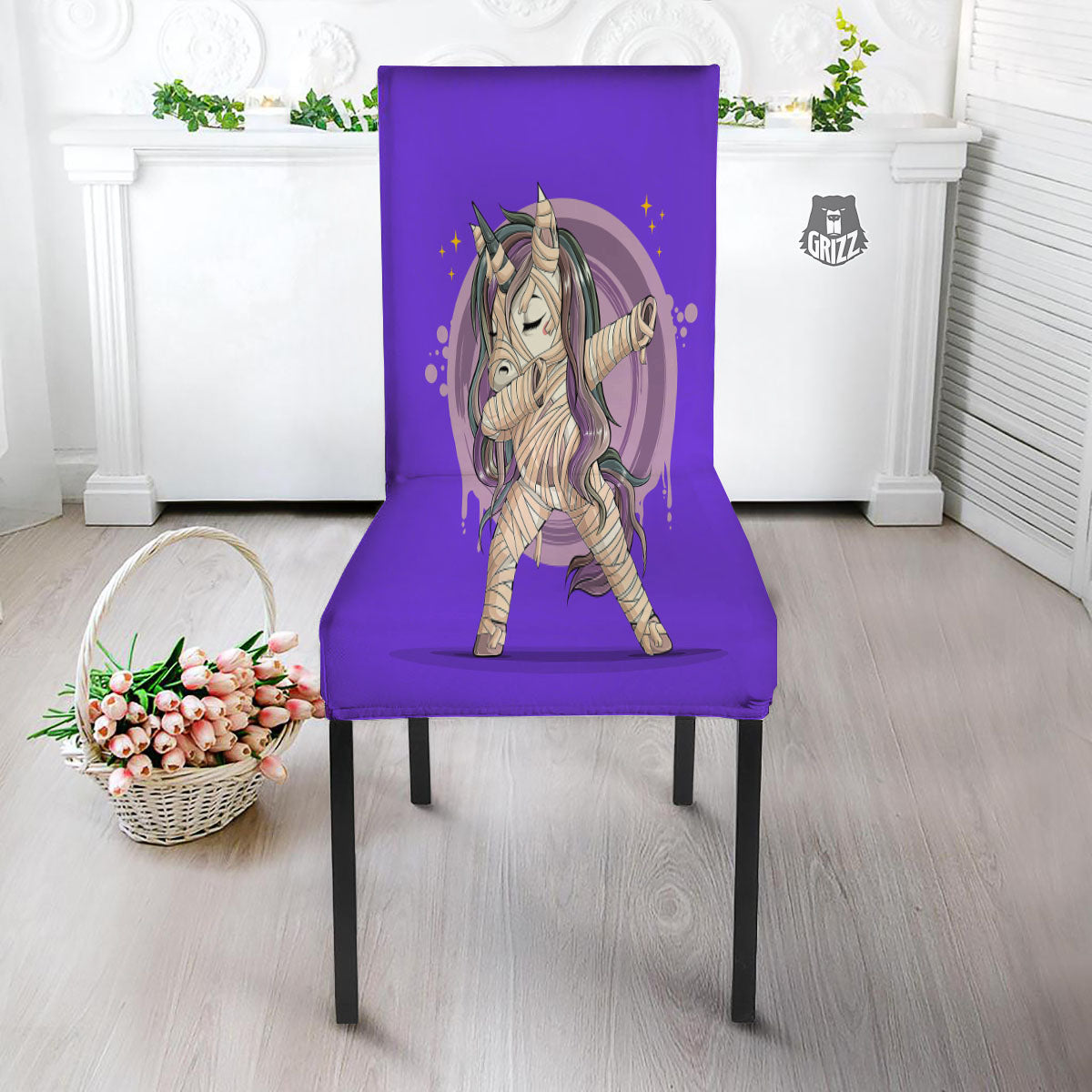 Mummy Unicorn Dap Print Dining Chair Slipcover-grizzshop