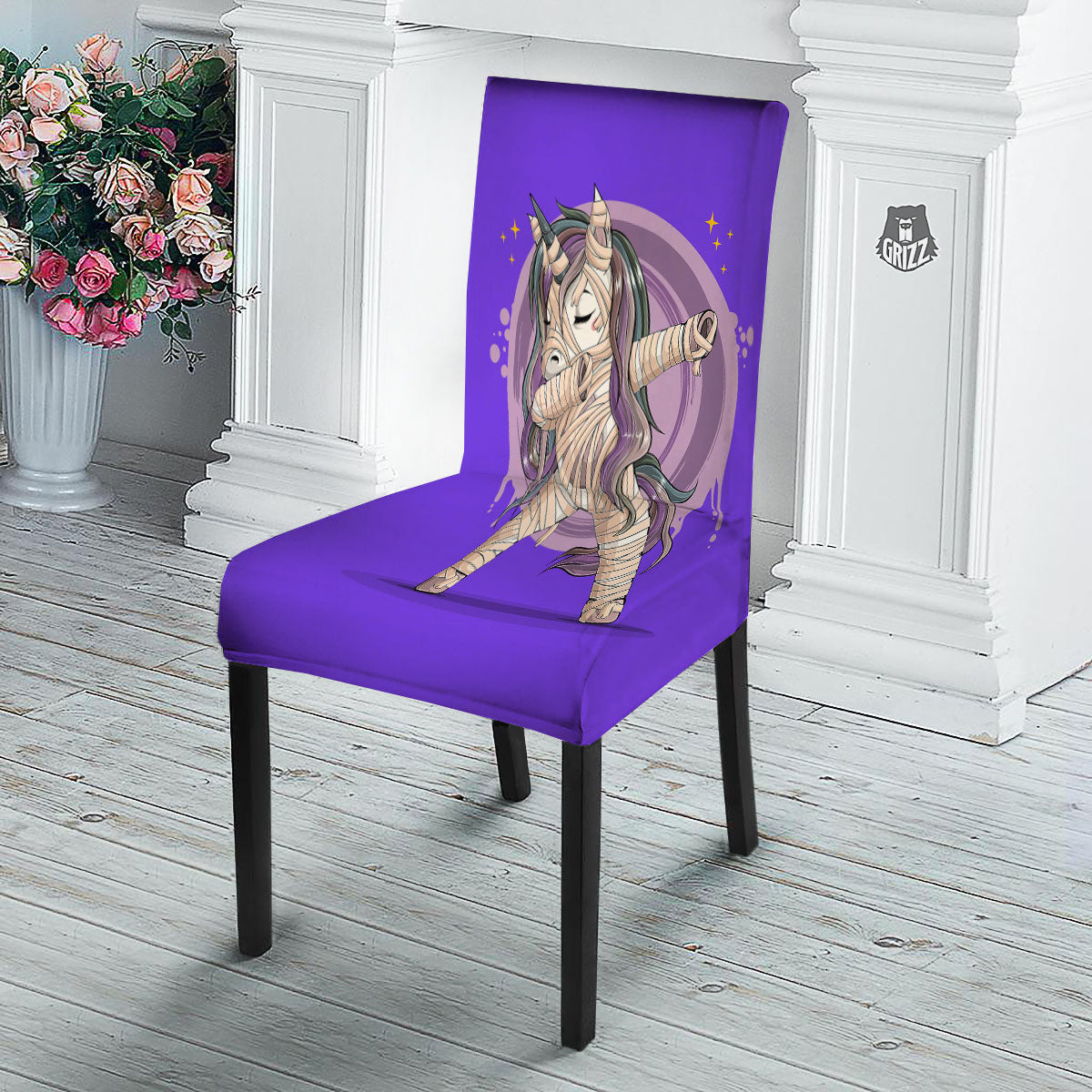 Mummy Unicorn Dap Print Dining Chair Slipcover-grizzshop