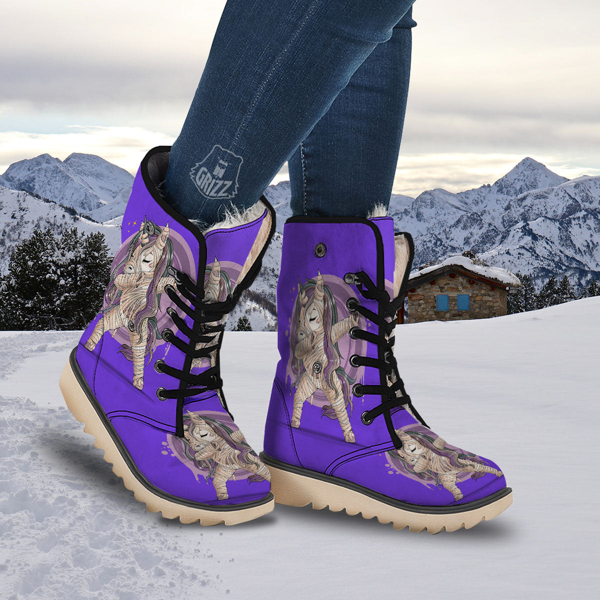 Mummy Unicorn Dap Print Snow Boots-grizzshop