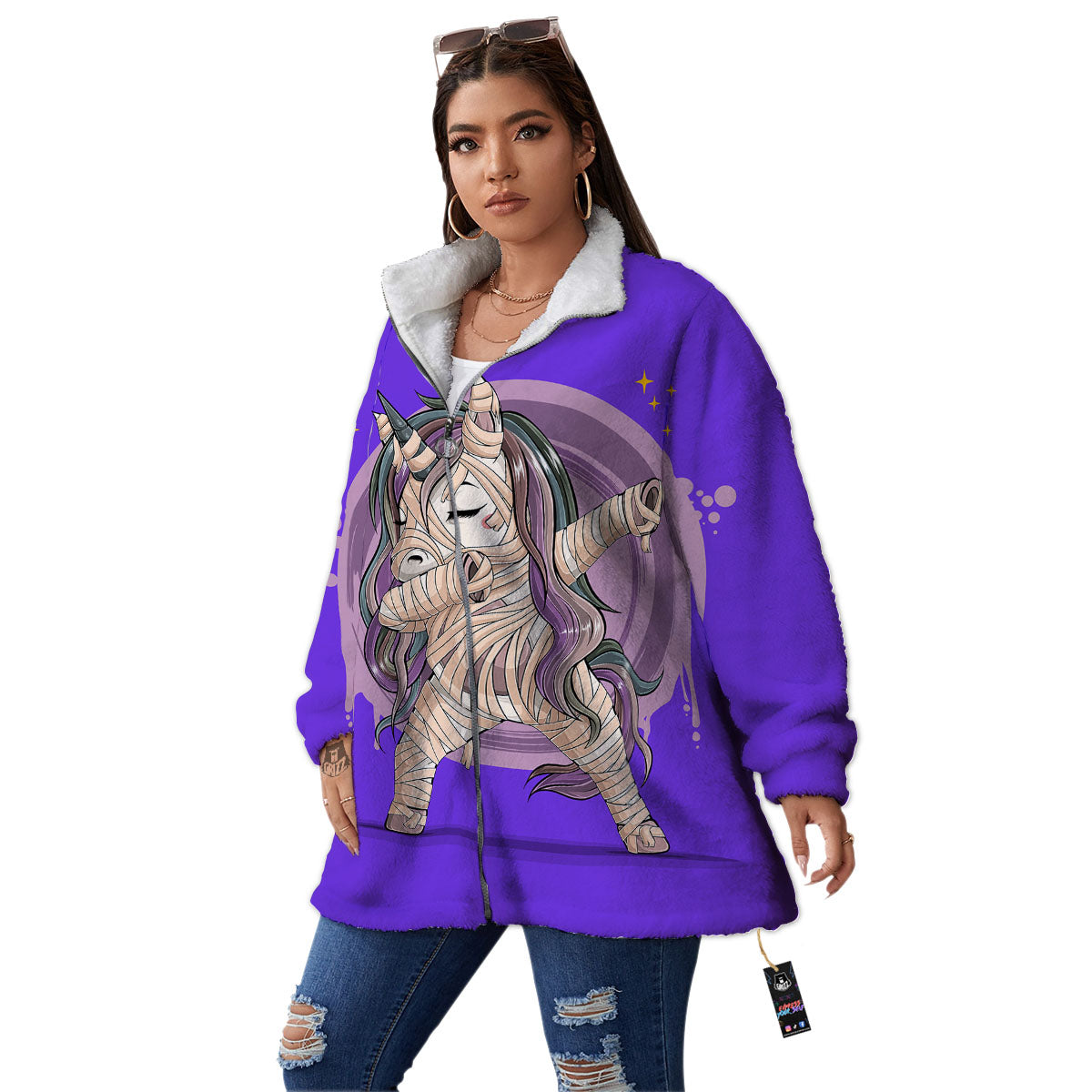 Mummy Unicorn Dap Print Women's Sherpa Jacket-grizzshop