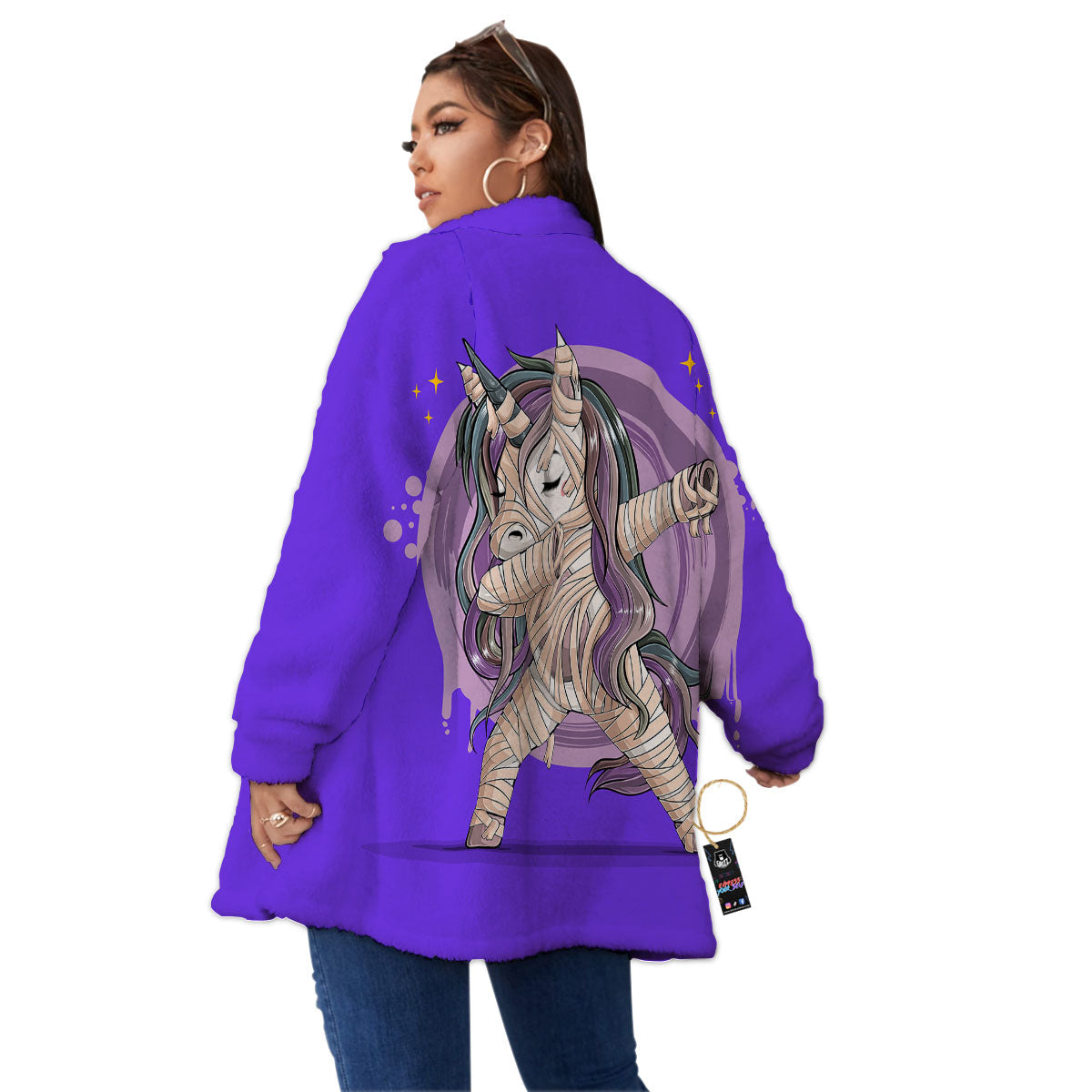 Mummy Unicorn Dap Print Women's Sherpa Jacket-grizzshop