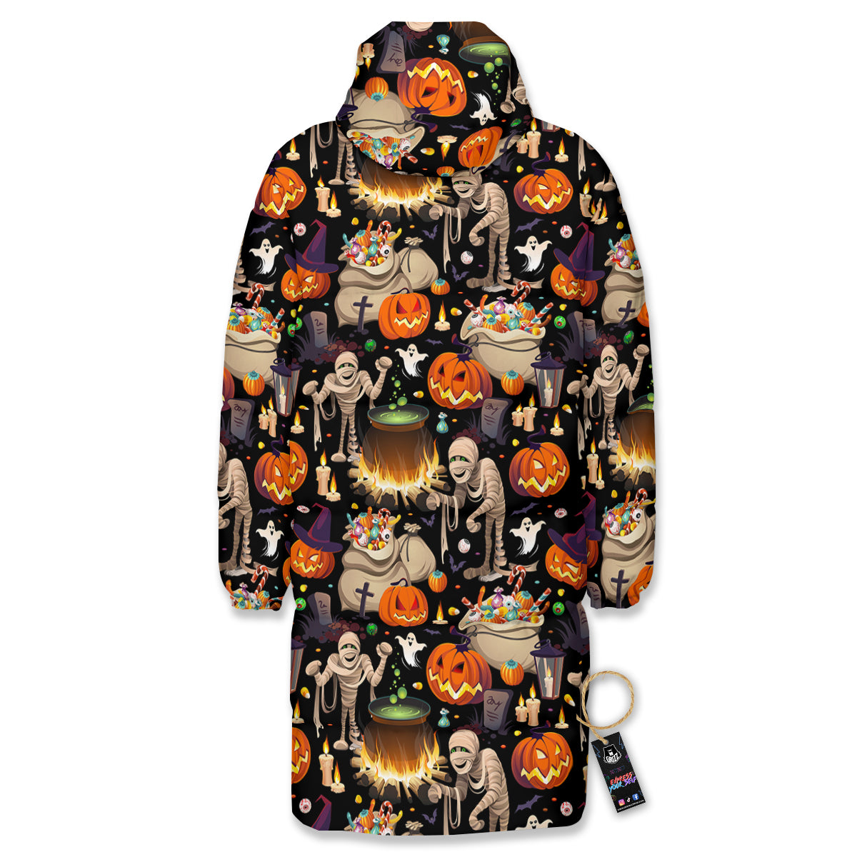 Mummy And Pumpkins Halloween Print Pattern Long Down Jacket