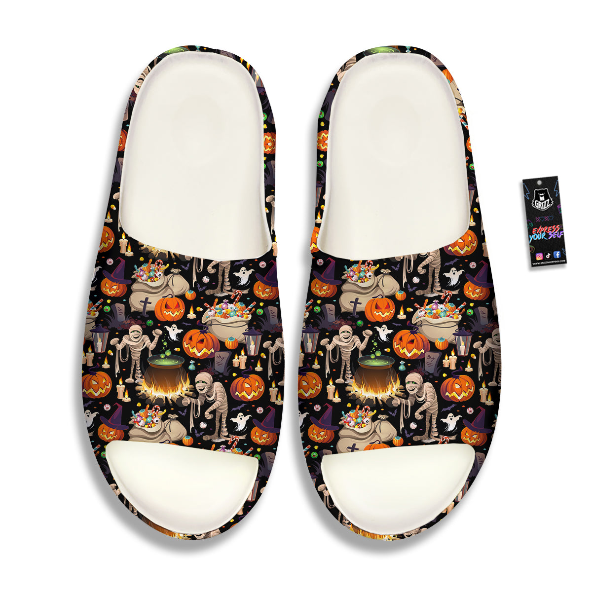 Mummy And Pumpkins Halloween Print Pattern Sandals-grizzshop