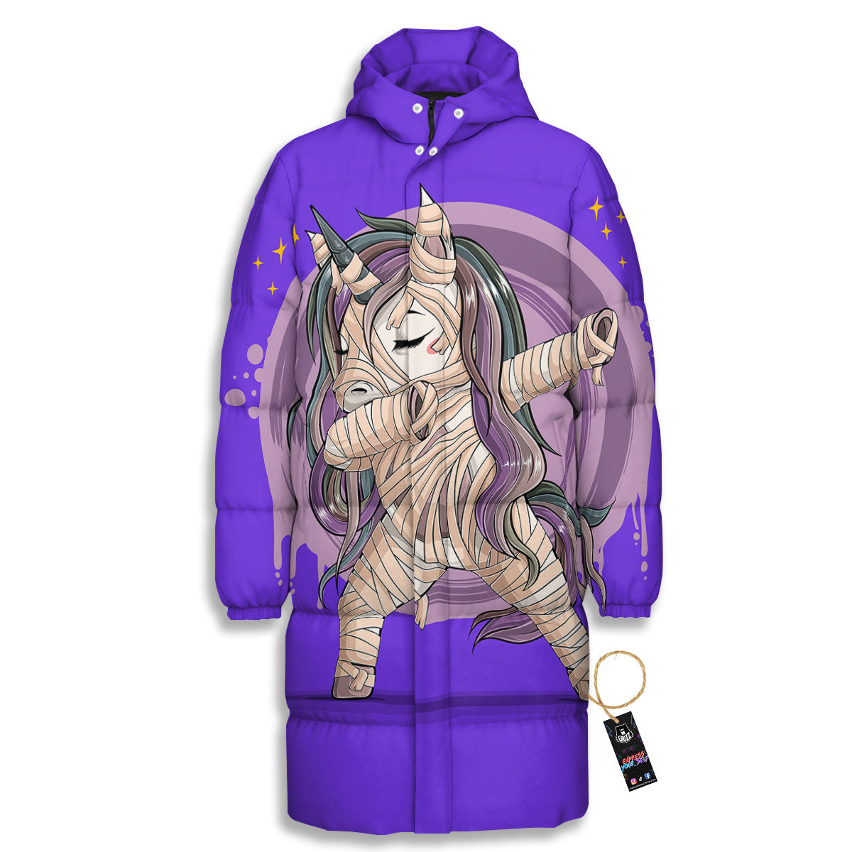 Mummy Unicorn Dap Print Long Down Jacket