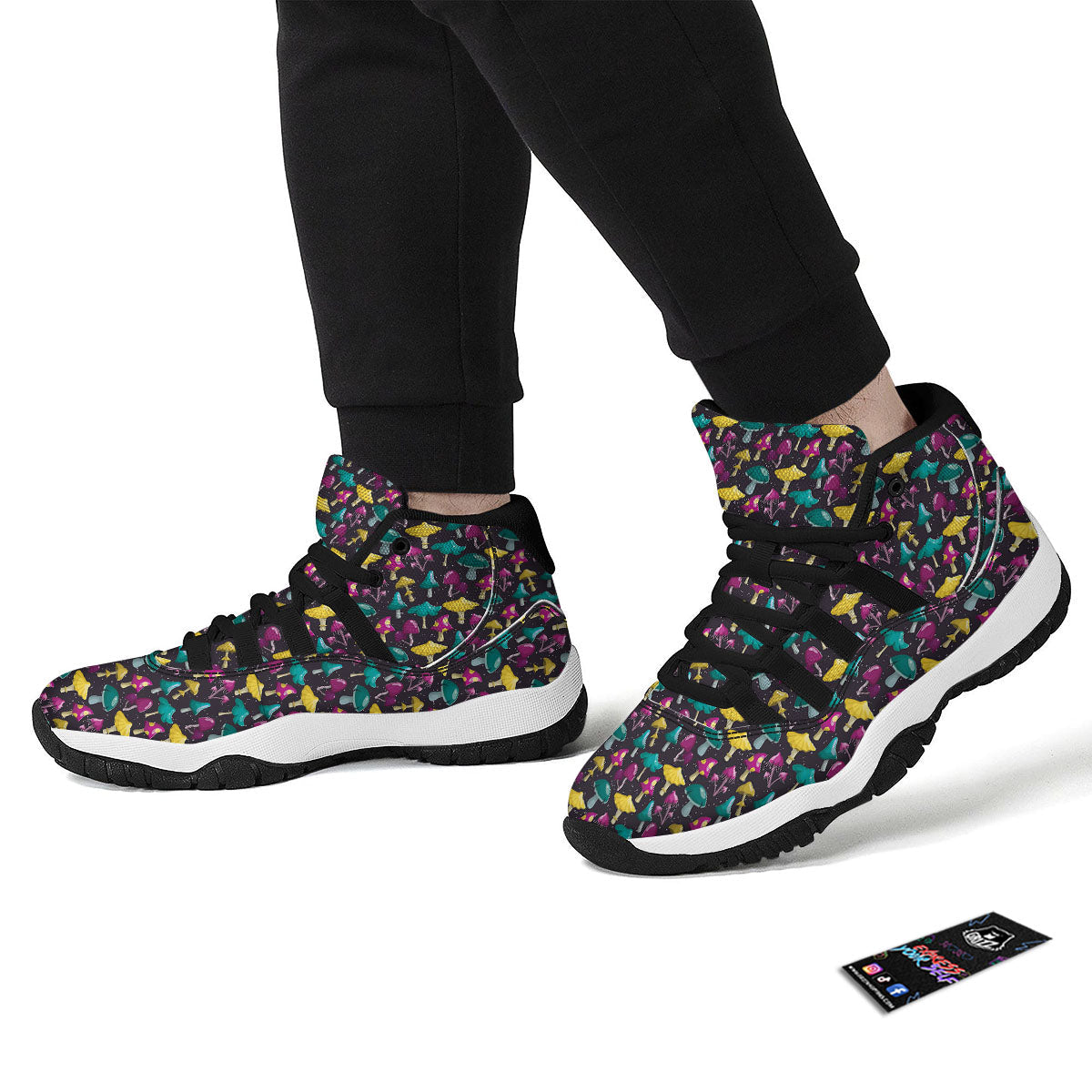 Mushroom Cartoon Print Pattern Black Bball Shoes-grizzshop