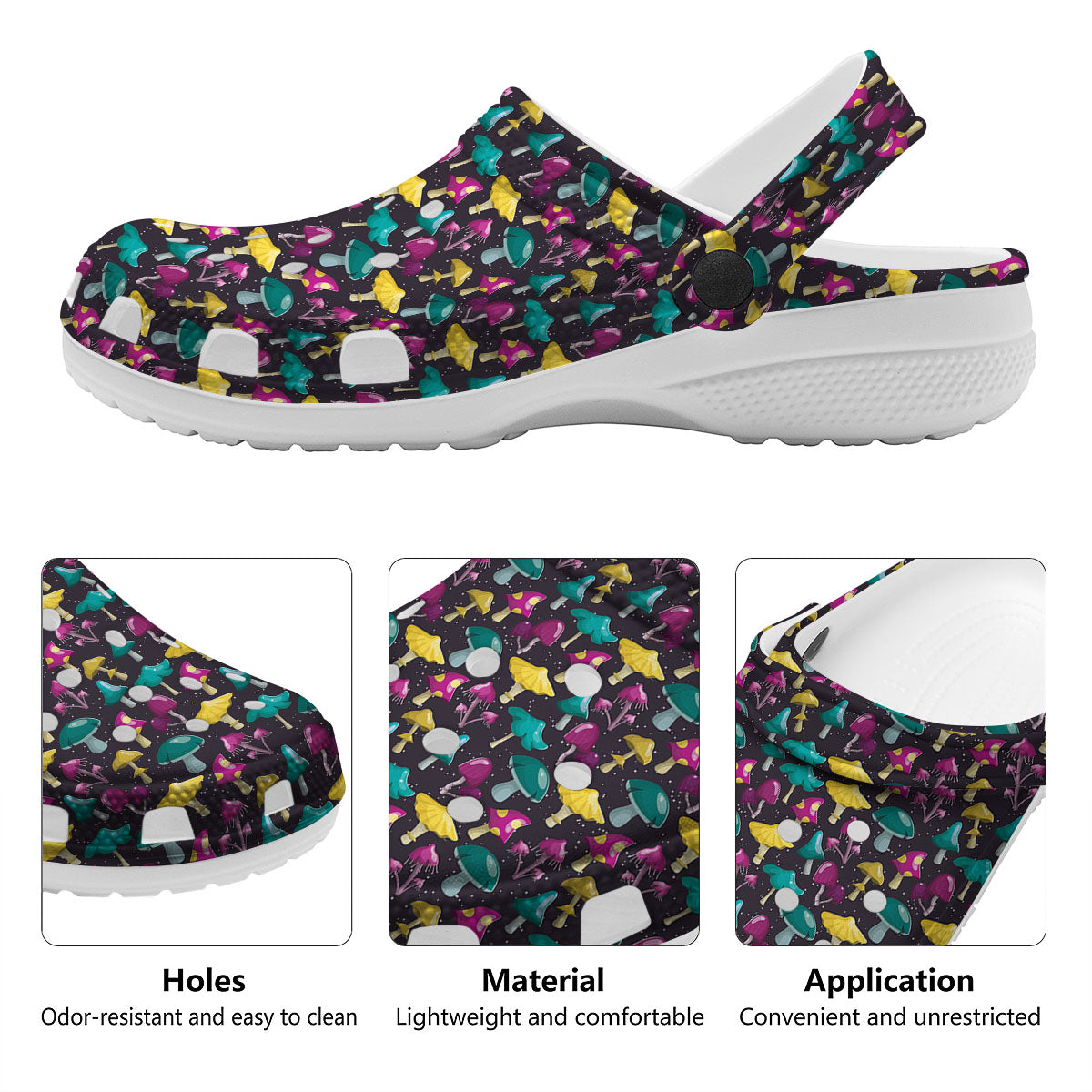Mushroom Cartoon Print Pattern Clog-grizzshop